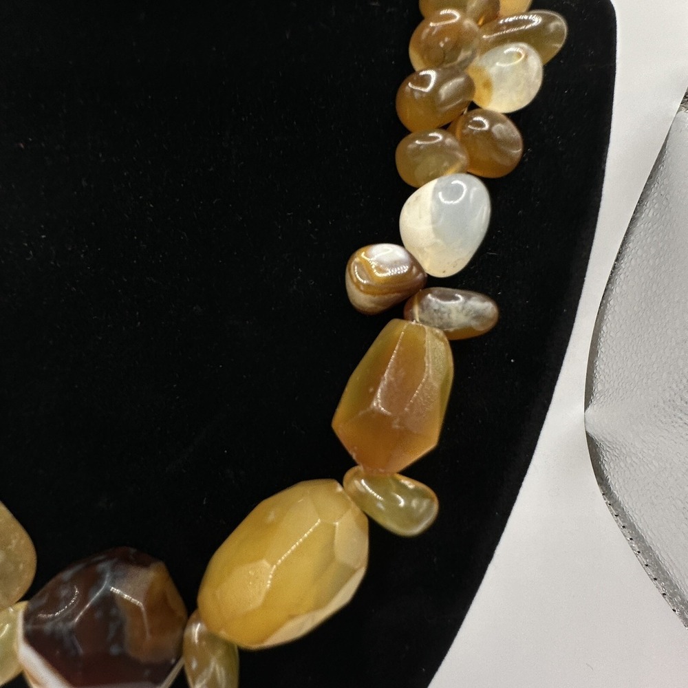 Beaded Agate Necklace Warm Earth Tones Statement Choker 18" 127g - Picture 15 of 16